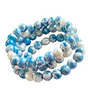 Vintage Blue & White Swirl Beads Repurposed - VINMOD Designs Wire Wrap Bracelet